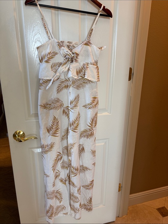 Billabong Pants - Billabong White Jumpsuit with Tan Palm Print